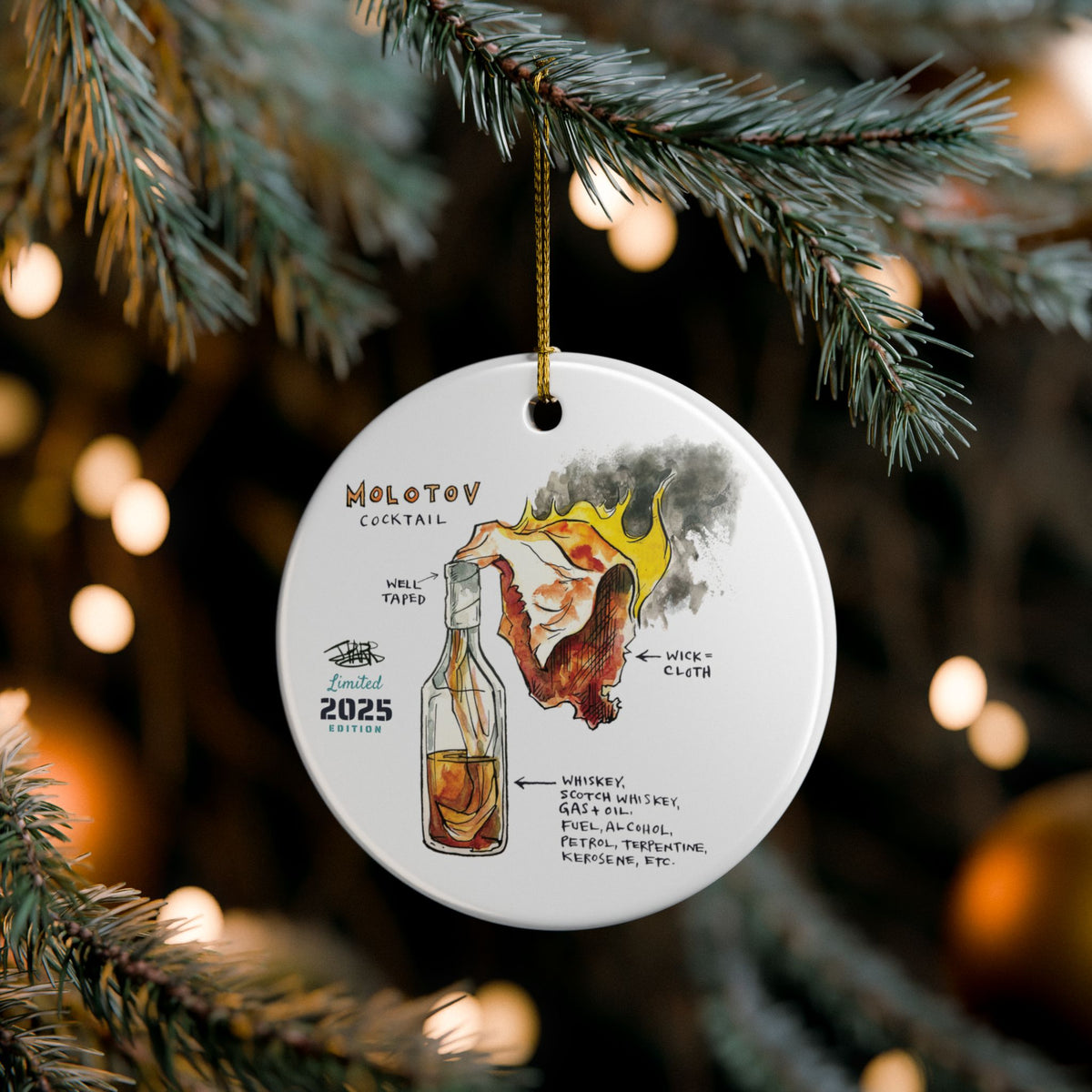 The 2025 Illustrated Molotov Cocktail - Ceramic Ornament – JP Art